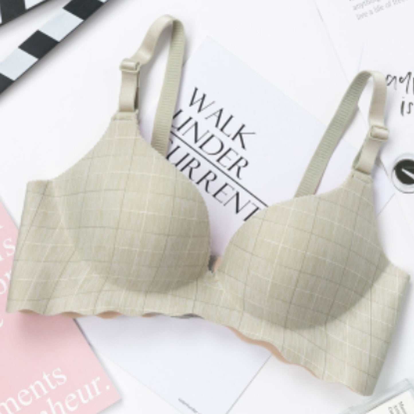 Breathable, Quick Dry Padded Bra in Olive Check The Comfort Theory