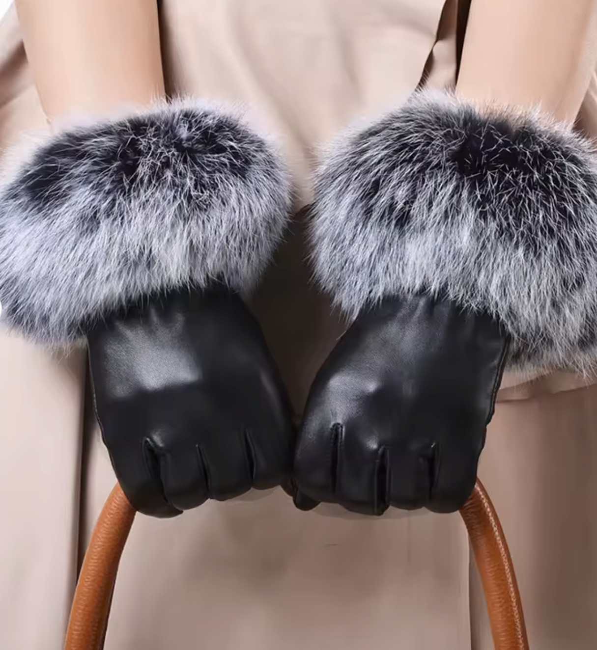 Real Leather Rex Rabbit Fur Driving Gloves – Elegant Warm Winter Fashion Gloves