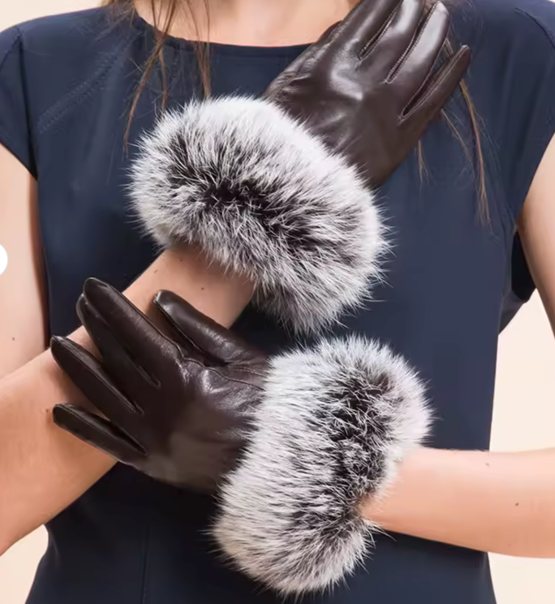 Real Leather Rex Rabbit Fur Driving Gloves – Elegant Warm Winter Fashion Gloves