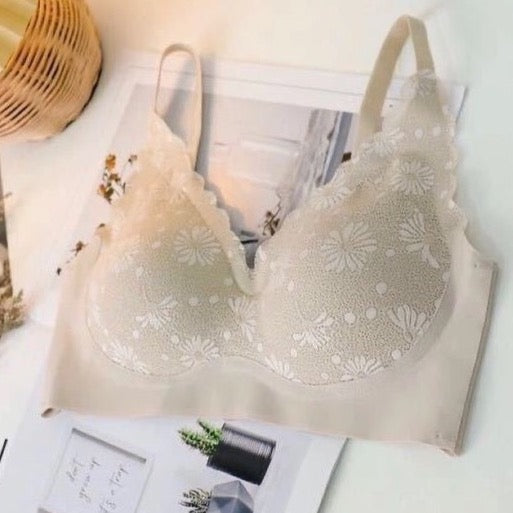 Flower pattern Lycra Bralette in warm grey The Comfort Theory