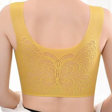 Ultimate Bralette with Removable Cups and Butterfly pattern on the back in Yellow The Comfort Theory